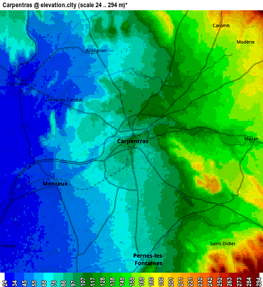 Zoom OUT 2x Carpentras, France elevation map