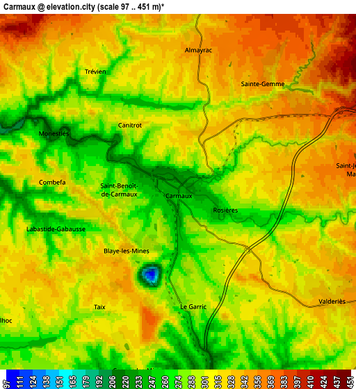 Zoom OUT 2x Carmaux, France elevation map