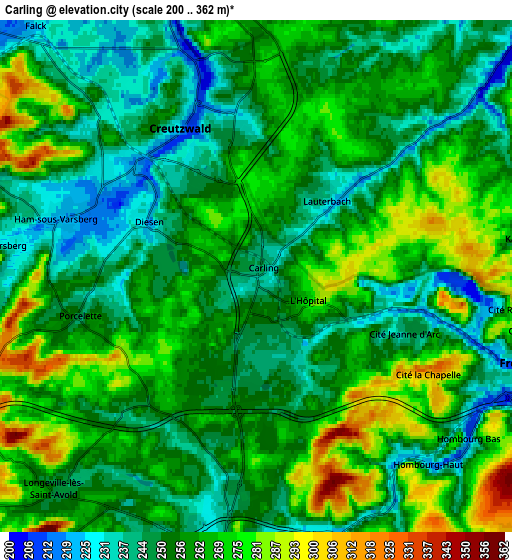 Zoom OUT 2x Carling, France elevation map