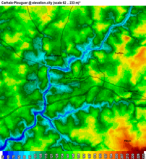 Zoom OUT 2x Carhaix-Plouguer, France elevation map