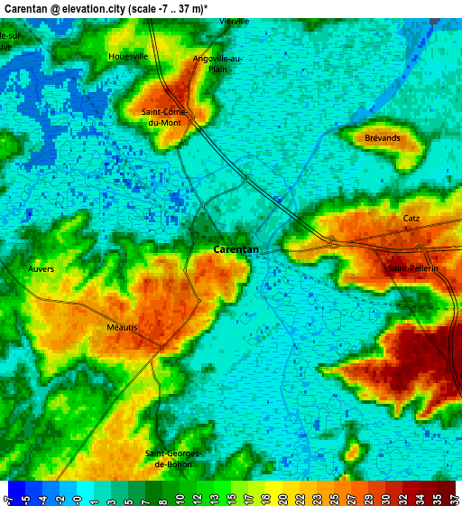 Zoom OUT 2x Carentan, France elevation map