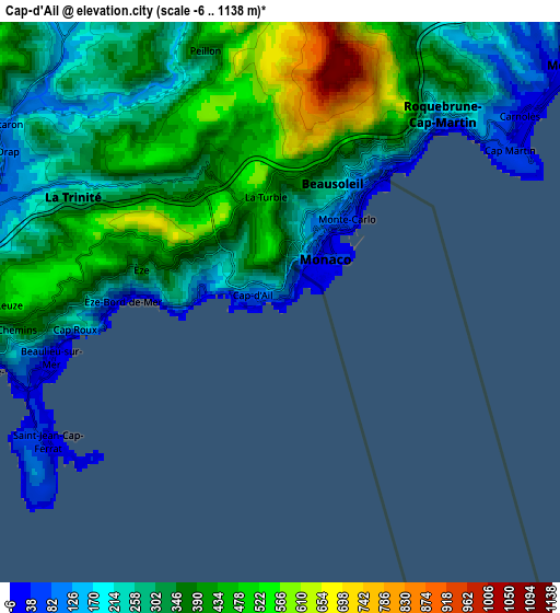 Zoom OUT 2x Cap-d’Ail, France elevation map