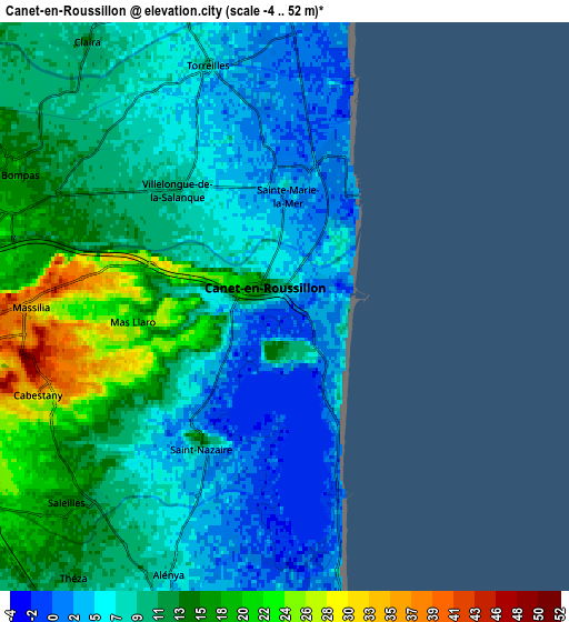 Zoom OUT 2x Canet-en-Roussillon, France elevation map