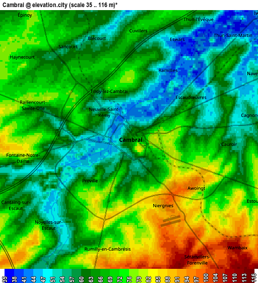 Zoom OUT 2x Cambrai, France elevation map