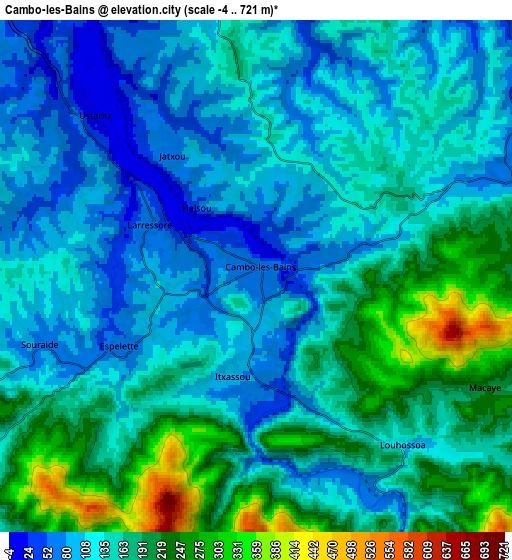 Zoom OUT 2x Cambo-les-Bains, France elevation map