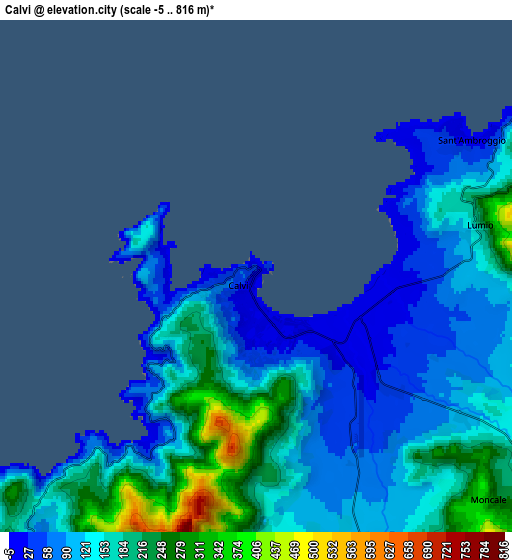 Zoom OUT 2x Calvi, France elevation map