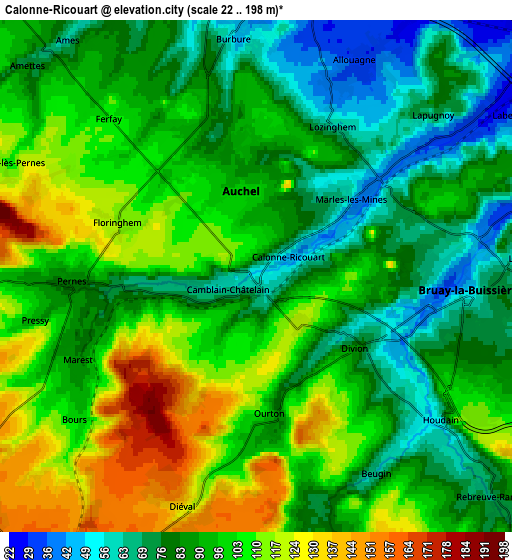 Zoom OUT 2x Calonne-Ricouart, France elevation map