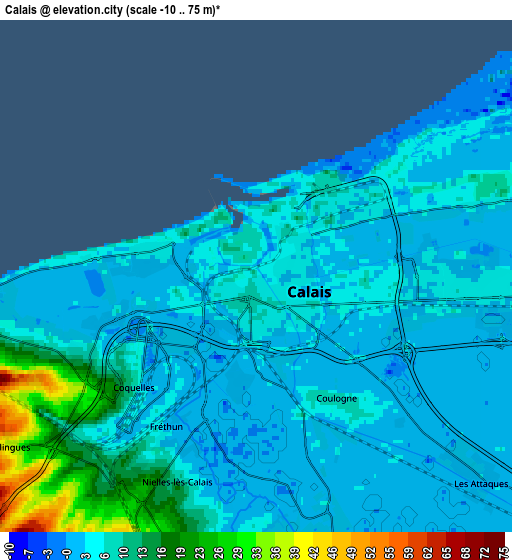 Zoom OUT 2x Calais, France elevation map