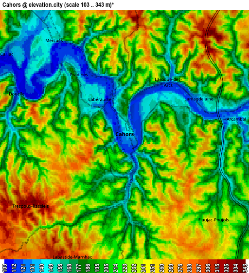 Zoom OUT 2x Cahors, France elevation map