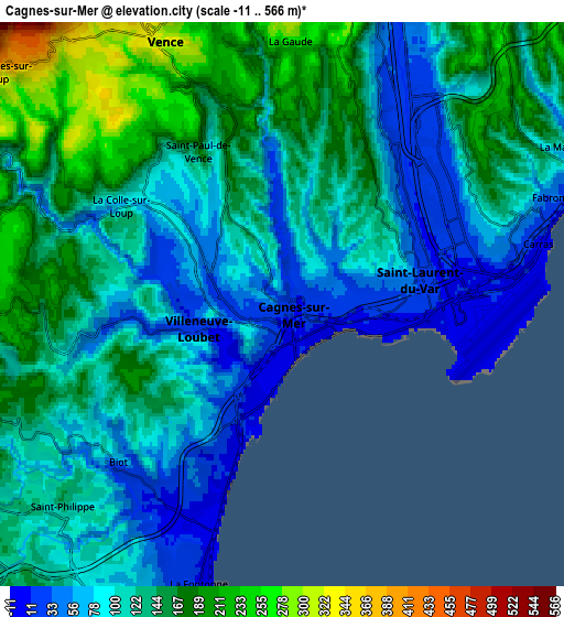 Zoom OUT 2x Cagnes-sur-Mer, France elevation map