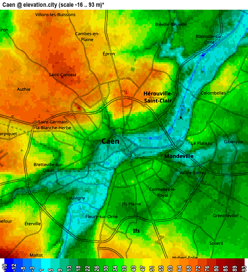 Zoom OUT 2x Caen, France elevation map