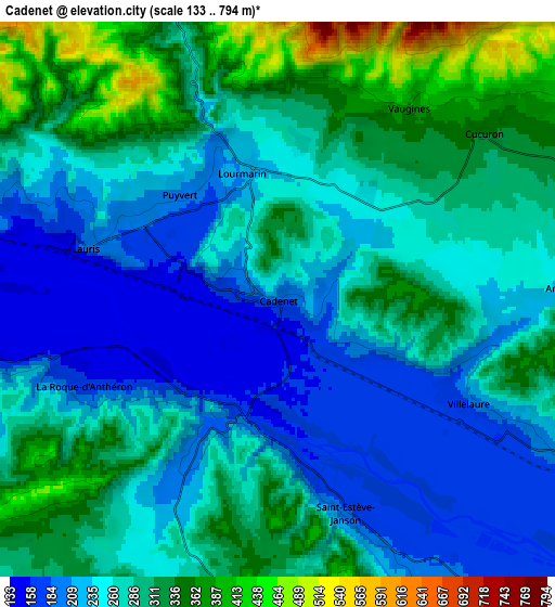 Zoom OUT 2x Cadenet, France elevation map