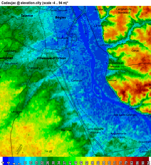 Zoom OUT 2x Cadaujac, France elevation map