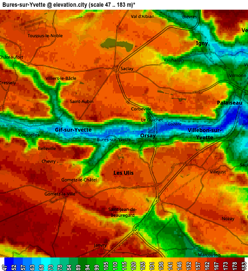 Zoom OUT 2x Bures-sur-Yvette, France elevation map