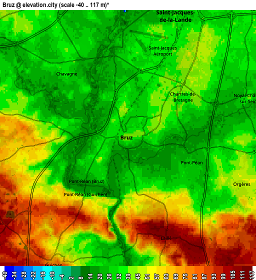 Zoom OUT 2x Bruz, France elevation map