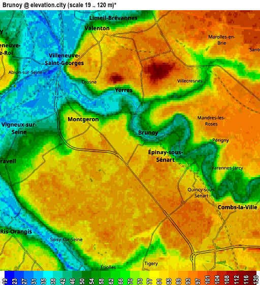 Zoom OUT 2x Brunoy, France elevation map