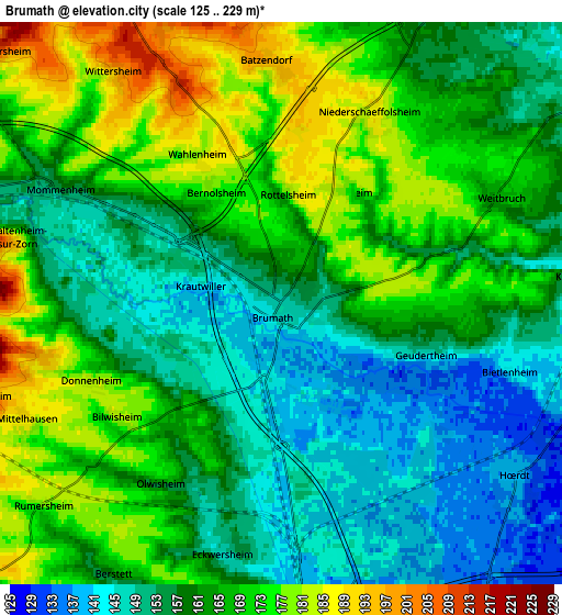 Zoom OUT 2x Brumath, France elevation map