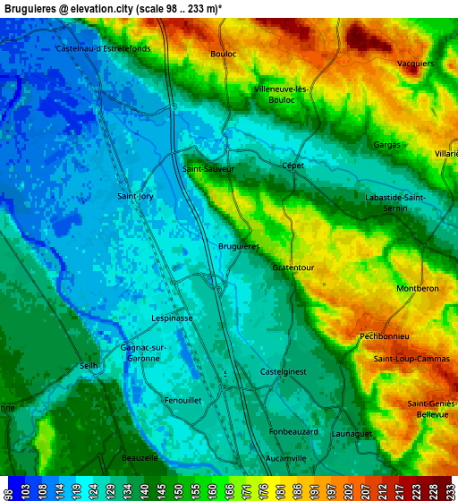 Zoom OUT 2x Bruguières, France elevation map