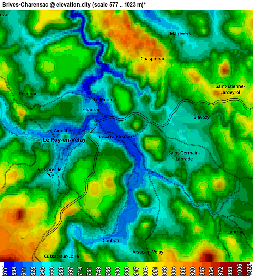 Zoom OUT 2x Brives-Charensac, France elevation map