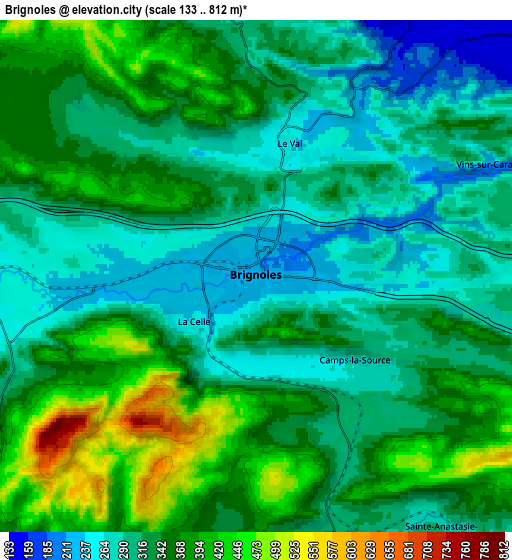 Zoom OUT 2x Brignoles, France elevation map