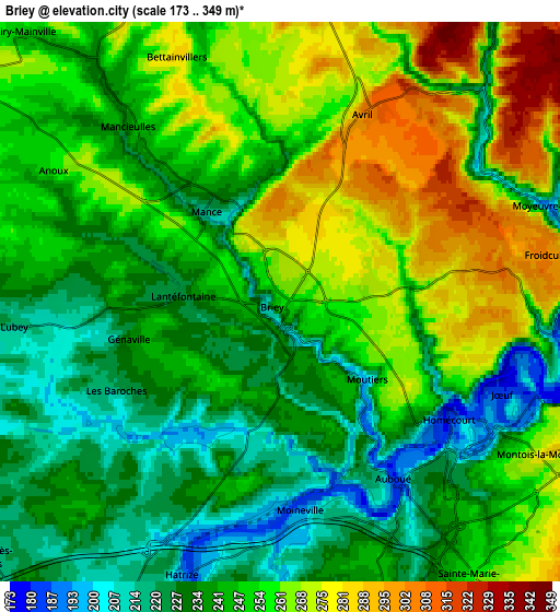 Zoom OUT 2x Briey, France elevation map