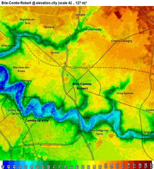 Zoom OUT 2x Brie-Comte-Robert, France elevation map