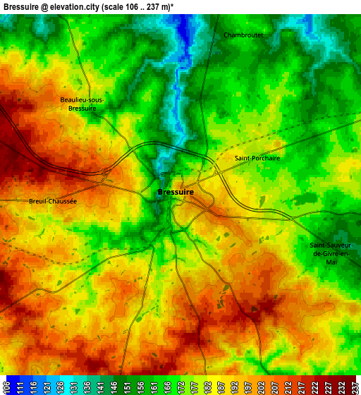 Zoom OUT 2x Bressuire, France elevation map