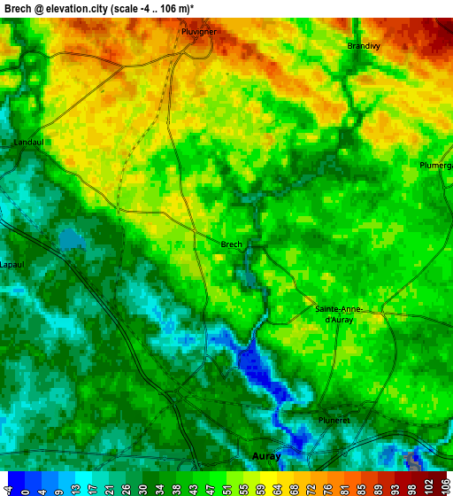 Zoom OUT 2x Brech, France elevation map