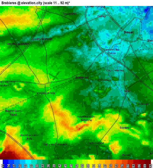 Zoom OUT 2x Brebières, France elevation map