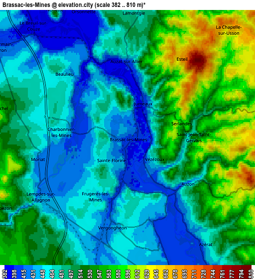 Zoom OUT 2x Brassac-les-Mines, France elevation map