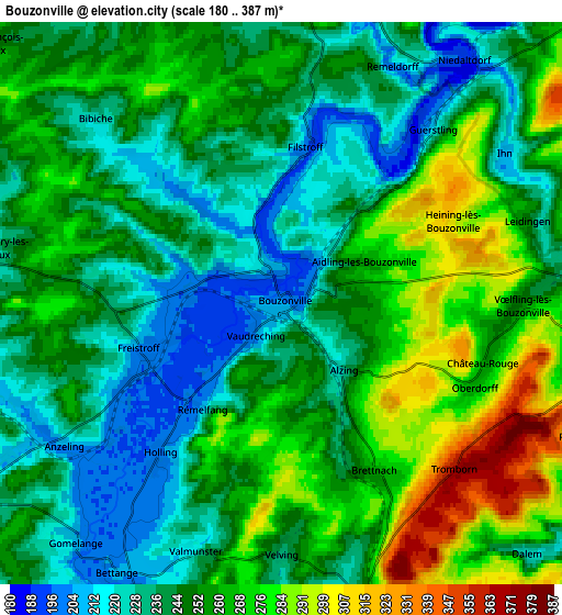 Zoom OUT 2x Bouzonville, France elevation map