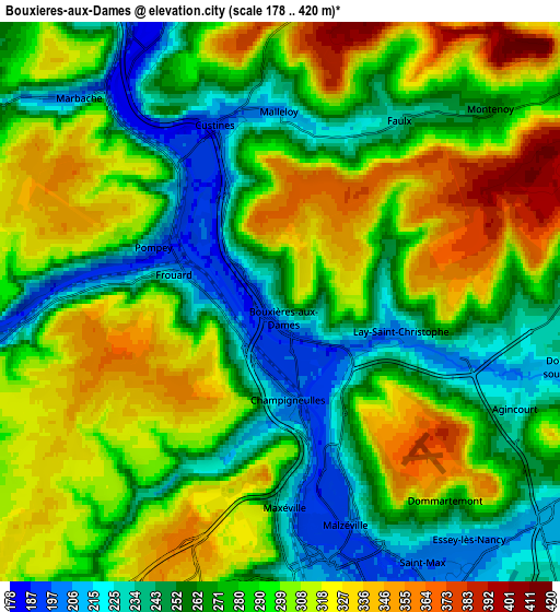 Zoom OUT 2x Bouxières-aux-Dames, France elevation map