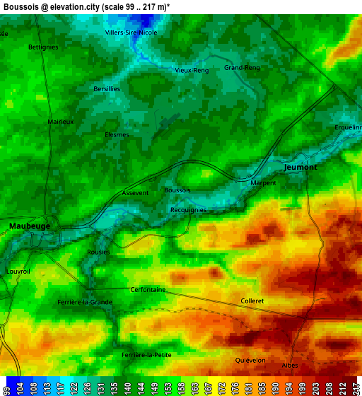 Zoom OUT 2x Boussois, France elevation map