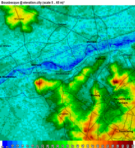 Zoom OUT 2x Bousbecque, France elevation map