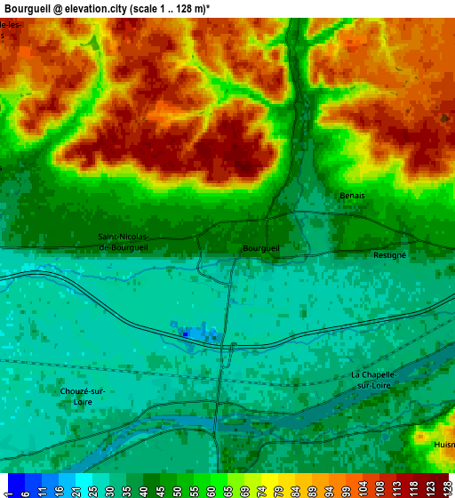 Zoom OUT 2x Bourgueil, France elevation map