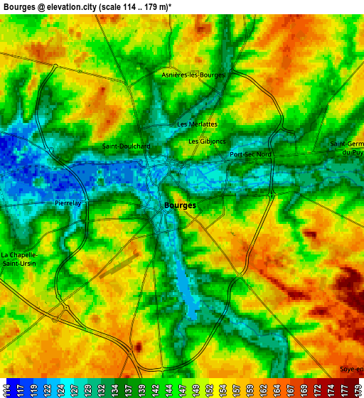 Zoom OUT 2x Bourges, France elevation map