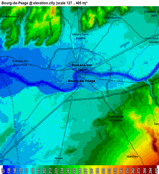 Zoom OUT 2x Bourg-de-Péage, France elevation map