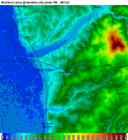 Zoom OUT 2x Bourbon-Lancy, France elevation map