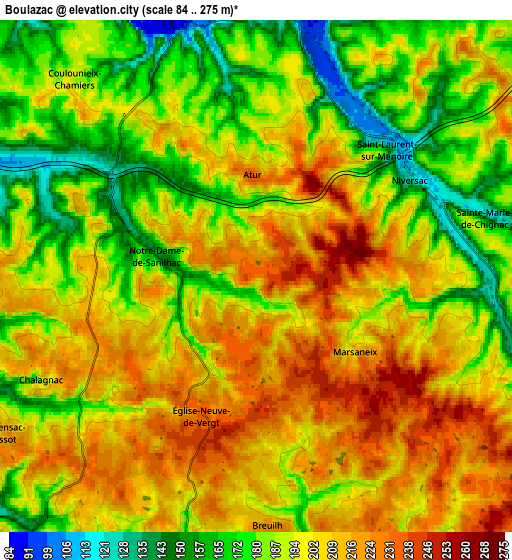 Zoom OUT 2x Boulazac, France elevation map