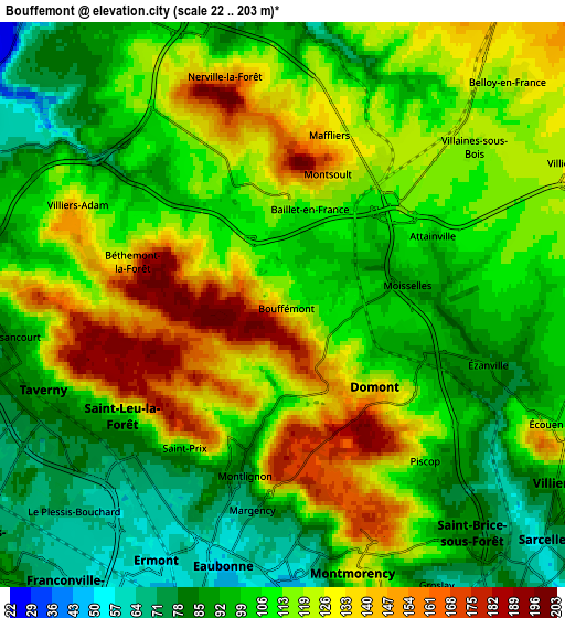 Zoom OUT 2x Bouffémont, France elevation map