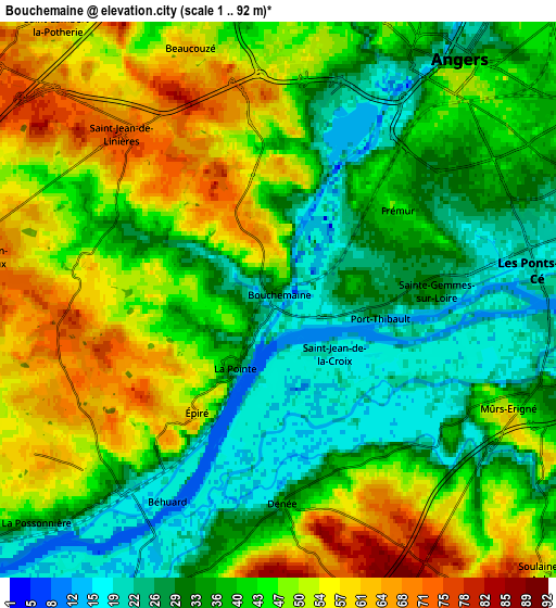Zoom OUT 2x Bouchemaine, France elevation map