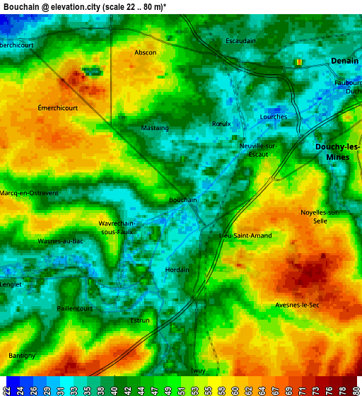 Zoom OUT 2x Bouchain, France elevation map