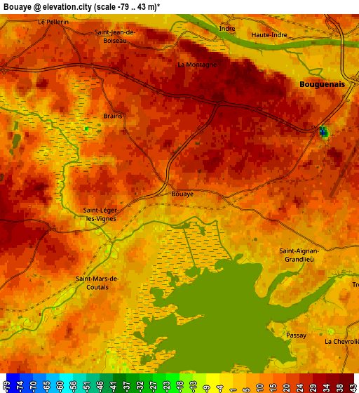 Zoom OUT 2x Bouaye, France elevation map