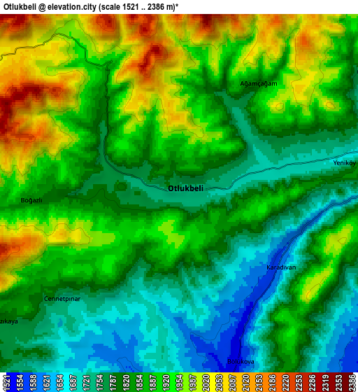 Zoom OUT 2x Otlukbeli, Turkey elevation map