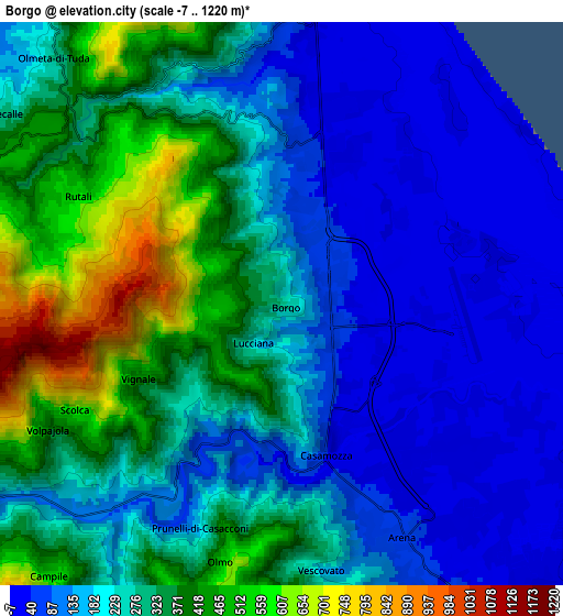 Zoom OUT 2x Borgo, France elevation map