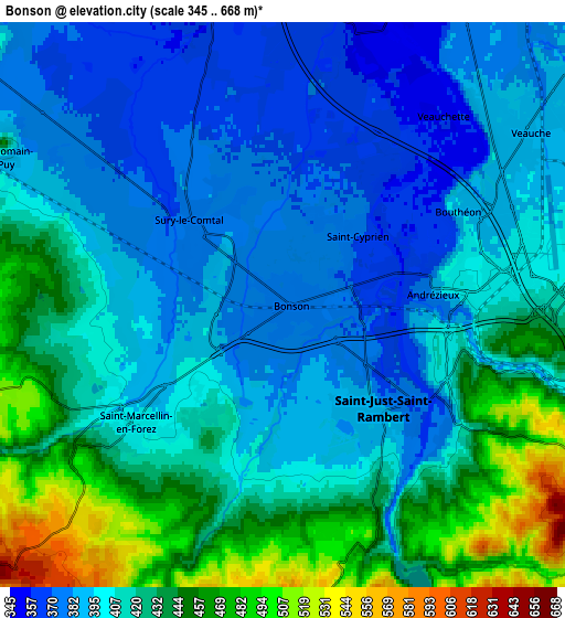 Zoom OUT 2x Bonson, France elevation map