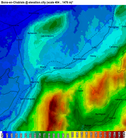 Zoom OUT 2x Bons-en-Chablais, France elevation map