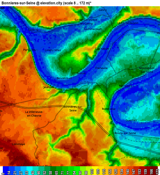 Zoom OUT 2x Bonnières-sur-Seine, France elevation map