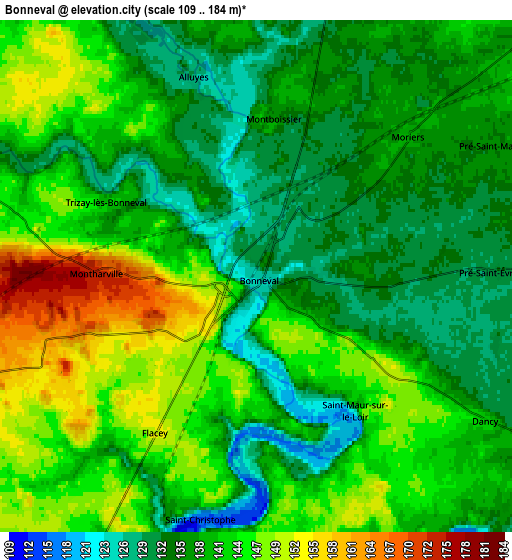 Zoom OUT 2x Bonneval, France elevation map