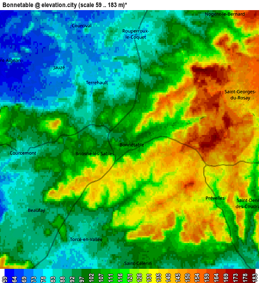 Zoom OUT 2x Bonnétable, France elevation map